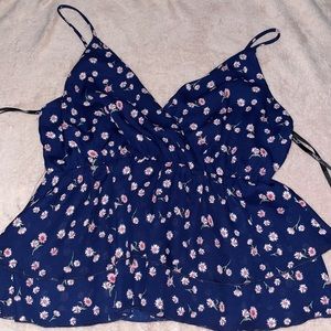 Flower patterned tank top with ruffles